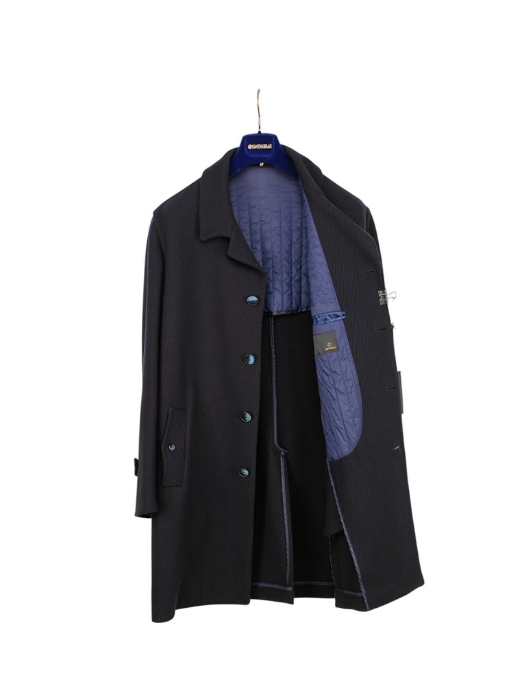 SANTANIELLO RRP 600€ Wool Coat – Classic Navy Twill – Quilted Lining – 56 IT - Παλτό - New with tags #4.3