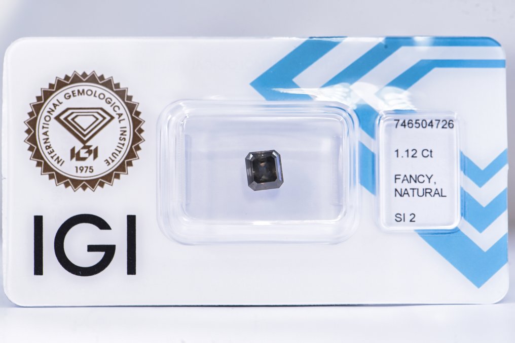 χωρίς τιμή ασφαλείας - 1 pcs Διαμάντι  (Φυσικού χρώματος)  - 1.12 ct - Σμαράγδι - Fancy dark Γκρίζο - SI2 - International Gemological Institute (IGI) - VG VG #1.0