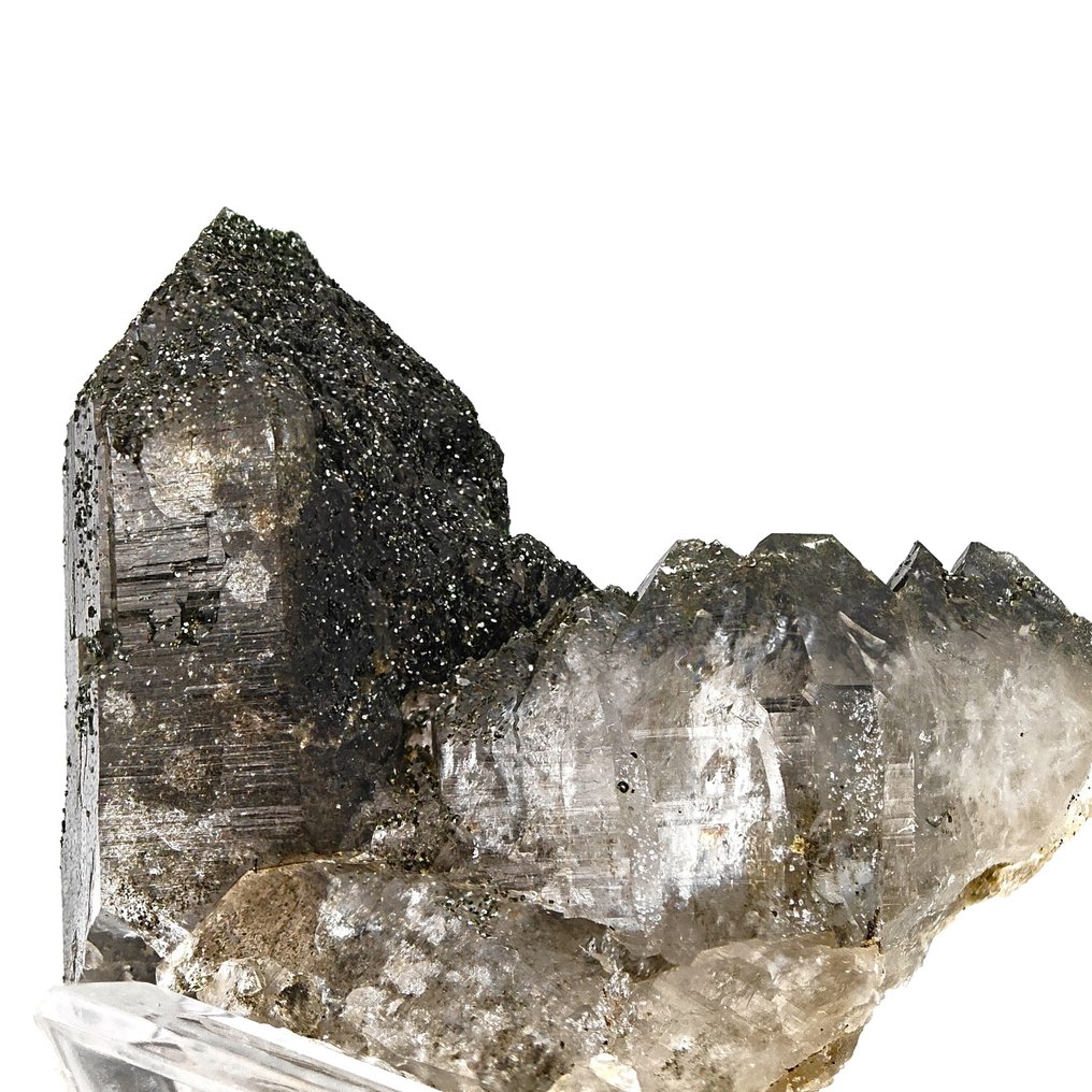 阿尔卑斯石英覆盖着绿叶辉石，瑞士 水晶矩晶体 - 高度: 73 mm - 宽度: 55 mm- 155 g #3.2