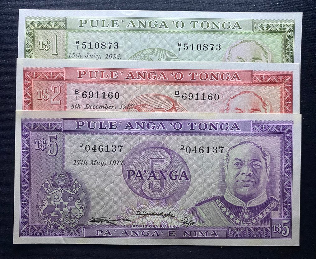 Tonga. - 1, 2, 5 Pa'anga 1977-87 - Pick 19c, 20c, 21b  (No reserve price) #1.0