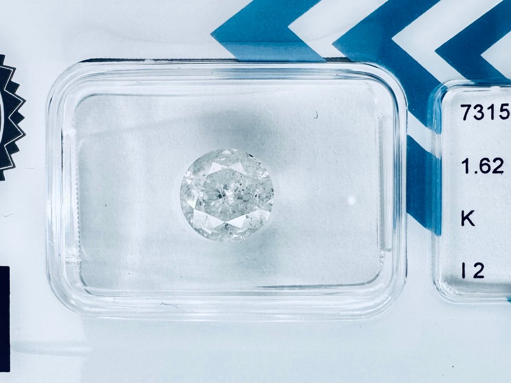 1 pcs Διαμάντι (Φυσικό) - 1.62 ct - Στρογγυλό - K - I2 - International Gemological Institute (IGI) - φυσικό #1.0