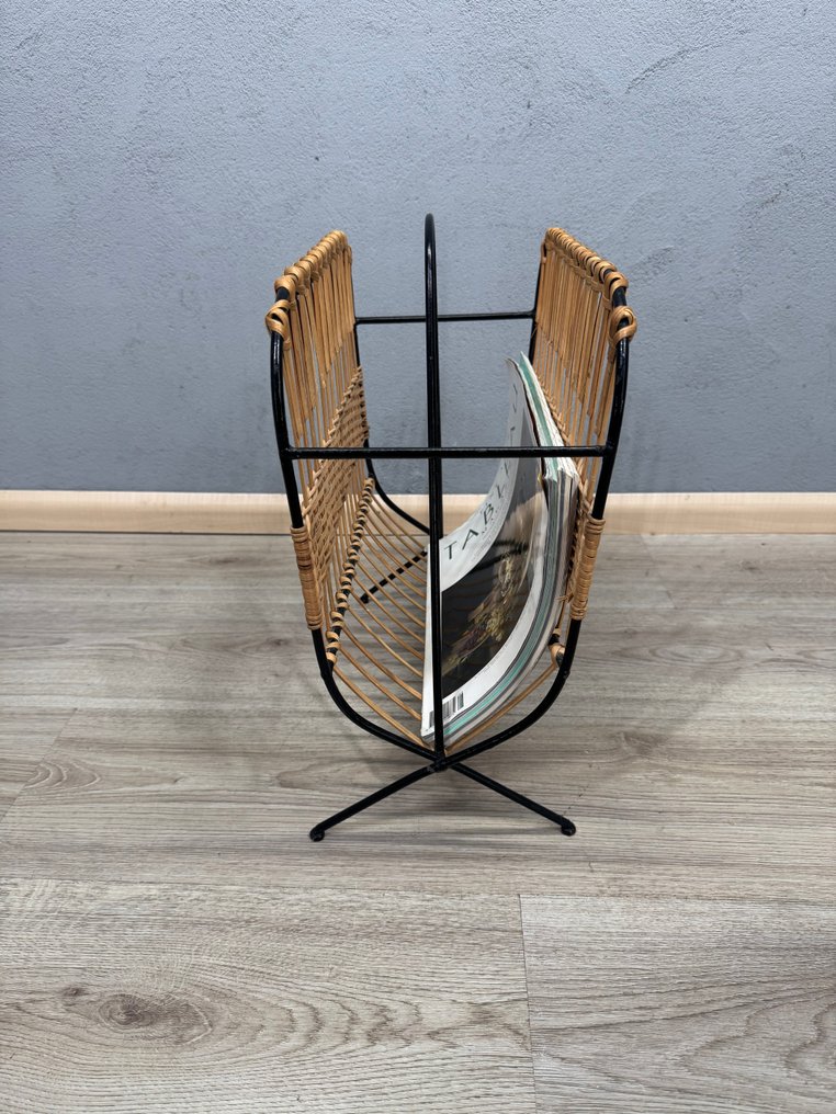 Stijlvolle vintage tijdschriftenhouder – rotan & metaal - Portariviste - Metallo, riet #2.1