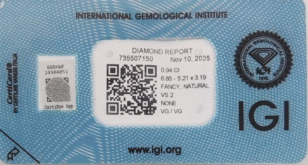 No Reserve Price - 1 pcs Diamond (Natural coloured) - 0.94 ct - Oval - Fancy light Yellow - VS2 - International Gemological Institute (IGI) #2.1