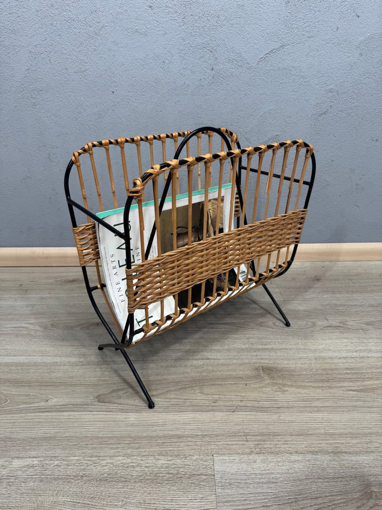 Stijlvolle vintage tijdschriftenhouder – rotan & metaal - Portariviste - Metallo, riet #1.0
