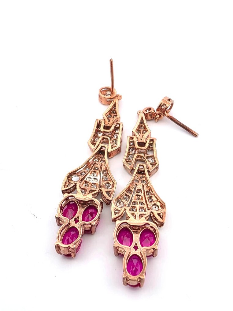 χωρίς τιμή ασφαλείας - Σκουλαρίκια - 9 kt. Ροζ χρυσό, Ασημί Ρουμπίνι - Διαμάντι #4.3