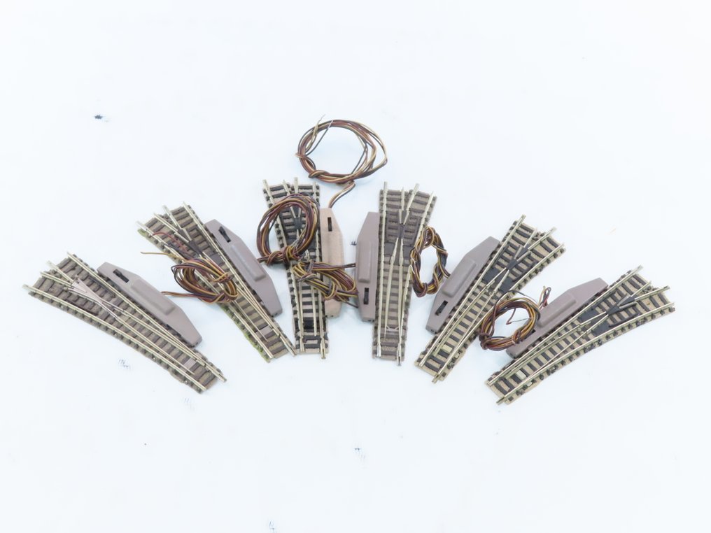 Fleischmann N - 9170/9171 - Model train tracks (6) - 6-piece rail set with switches left/right and electric drive, Piccolo #4.3