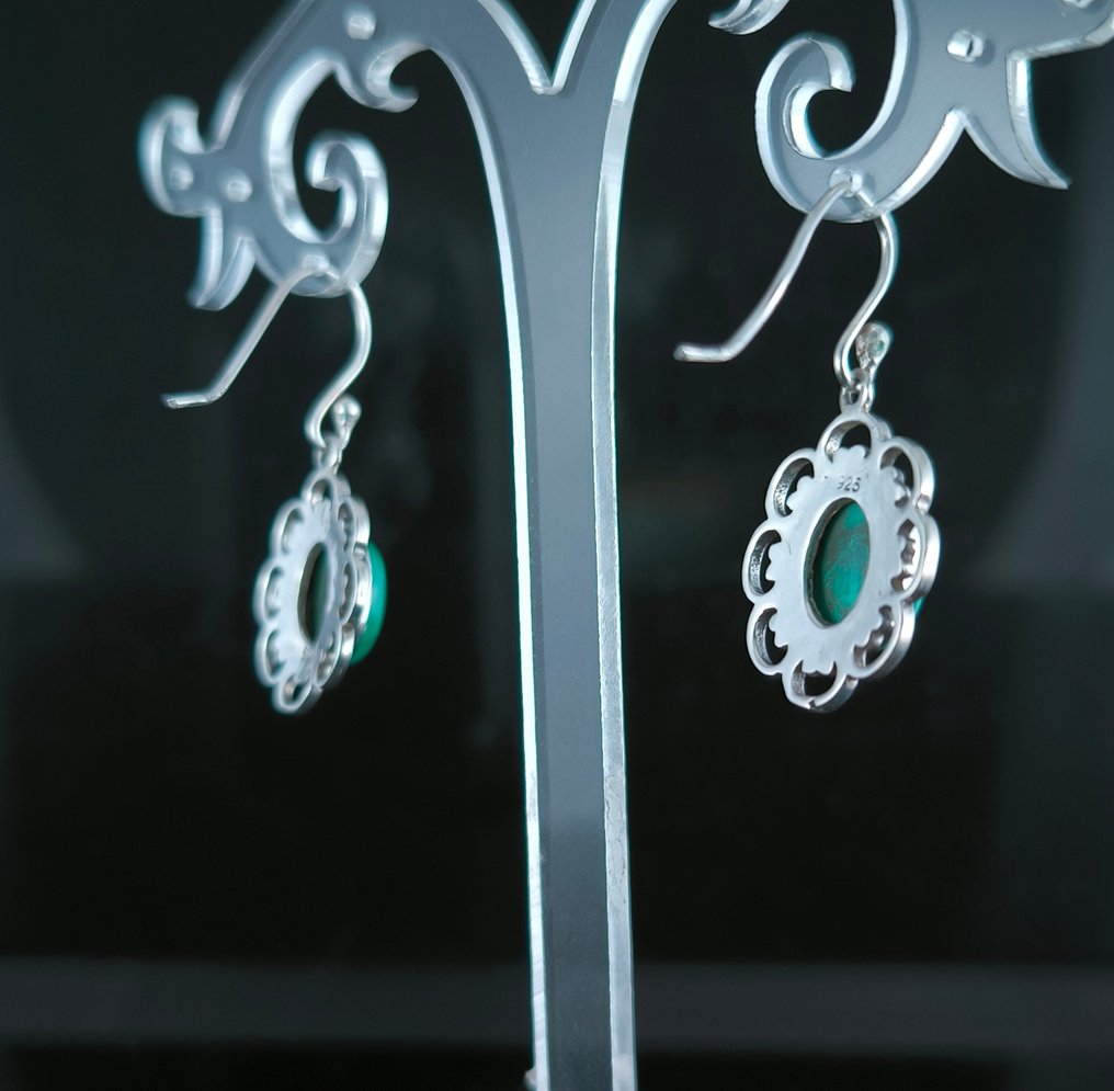 银 - 耳环 - Malaquita Plata de Ley #2.1