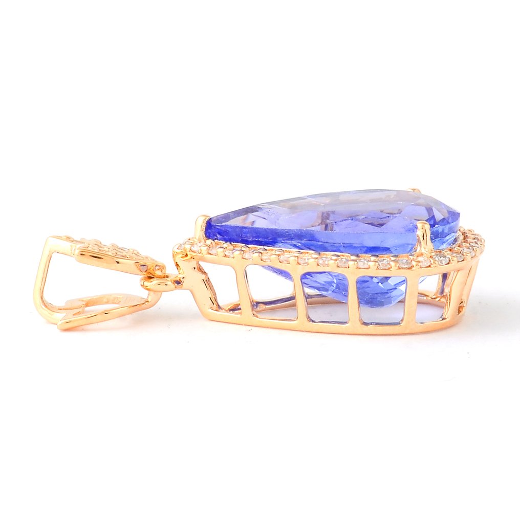 沒有保留價 - 墜飾 - 14 克拉 黃金 -  4.02ct. tw. 坦桑石 - 鉆石 #2.1