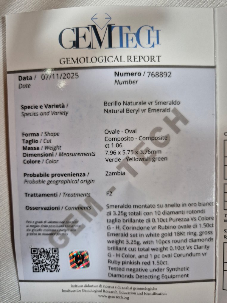 Ring - 18 kt Vittguld - 1.16ct. tw. Smaragd - Diamant #3.2