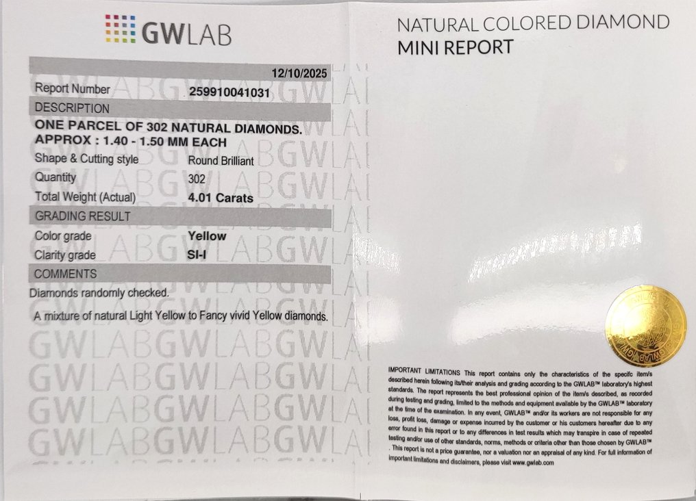 No Reserve Price - 302 pcs Diamond  (Natural coloured)  - 4.01 ct - Round Mixed colours - I1, SI1 - Gemewizard Gemological Laboratory (GWLab) #3.2