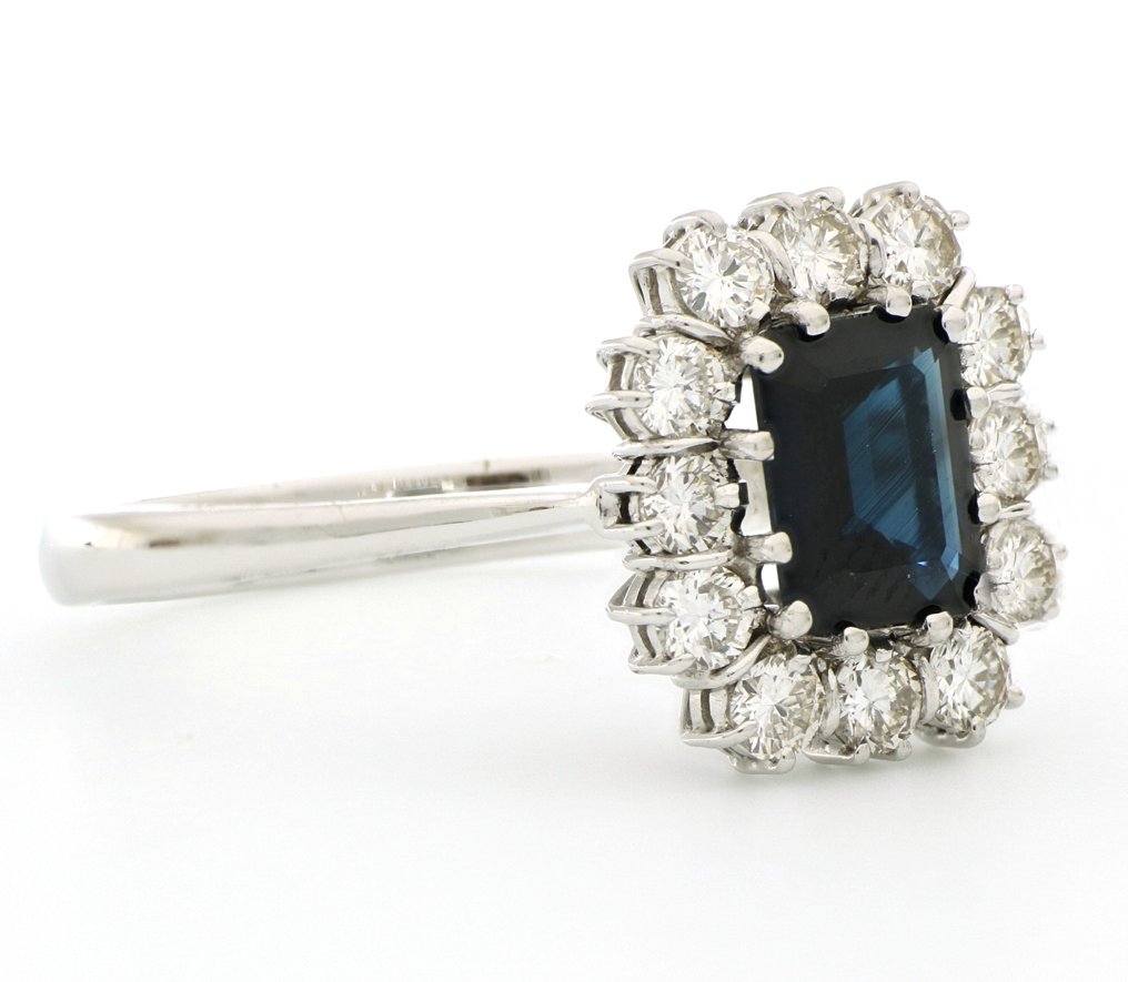 Zonder minimumprijs - Ring - 18 karaat Witgoud - 2.00ct. tw. Saffier - Diamant #1.0