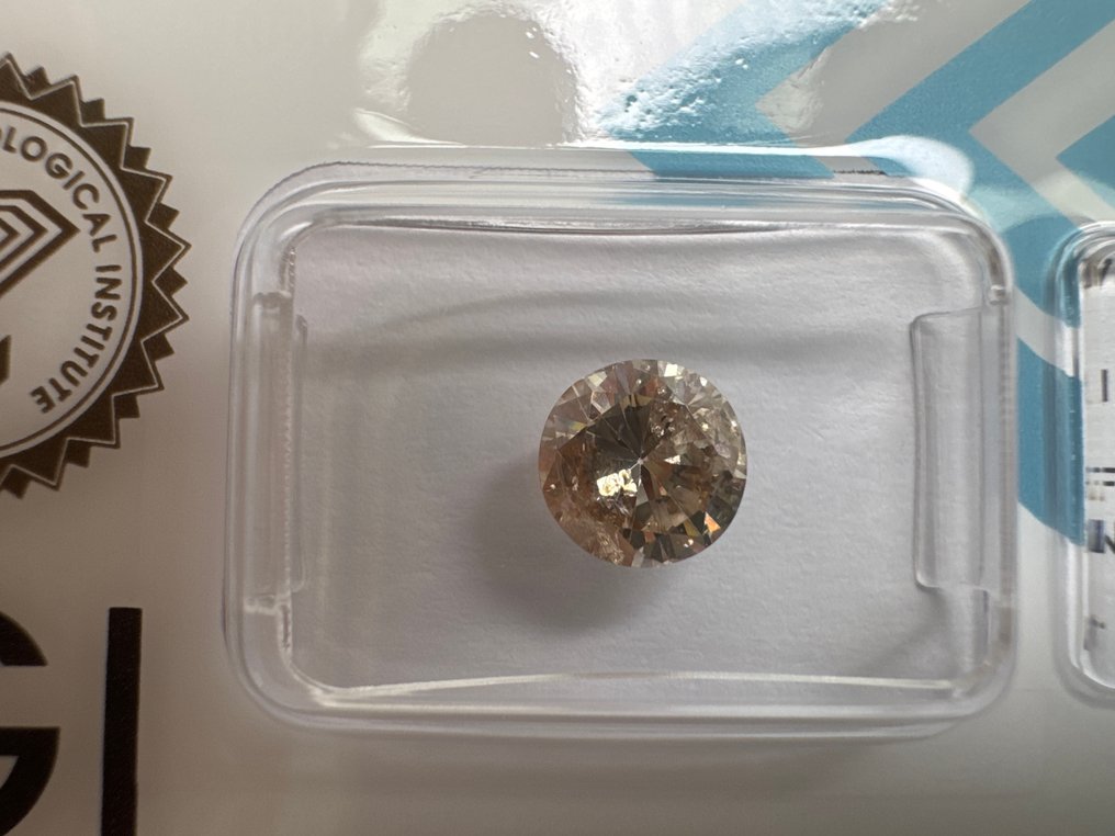 没有保留价 - 1 pcs 钻石 (天然色彩的) - 1.32 ct - 圆形 - Fancy 黄色, 棕色 - I1 内含一级 - 国际宝石研究院(IGI) #1.0