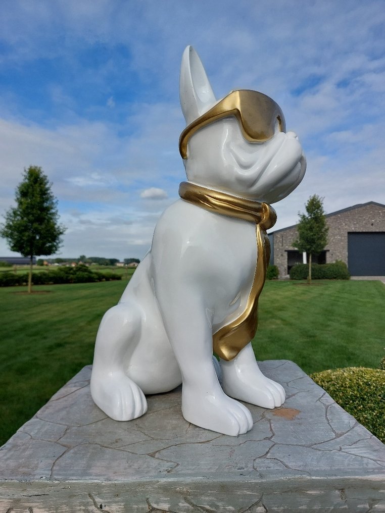 Statue, funny dog with sunglasses in white color - 60 cm - polyresin #2.1