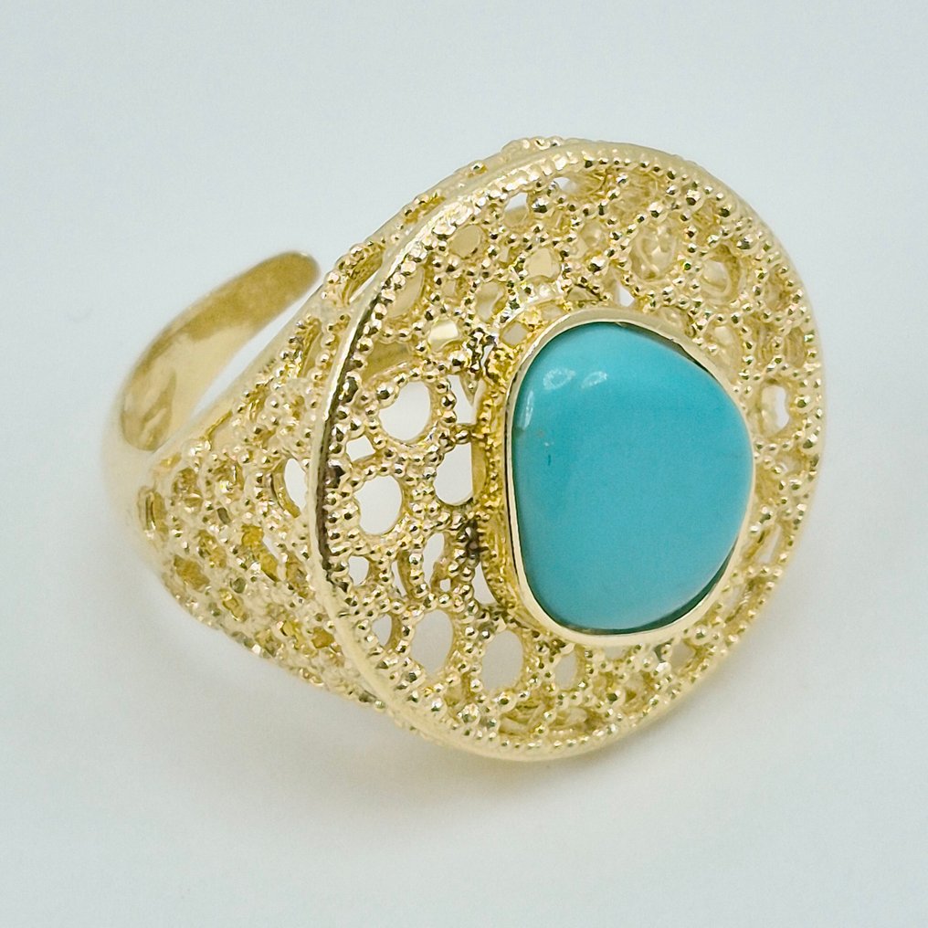 綠松石 - 銀, 鍍金 - 戒指 - 美国奶油色 #4.3