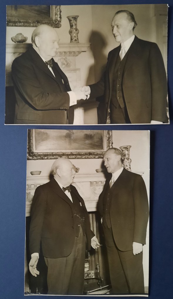 Press London - 2 Photographies Winston Churchill avec Adenauer 1951 #1.0