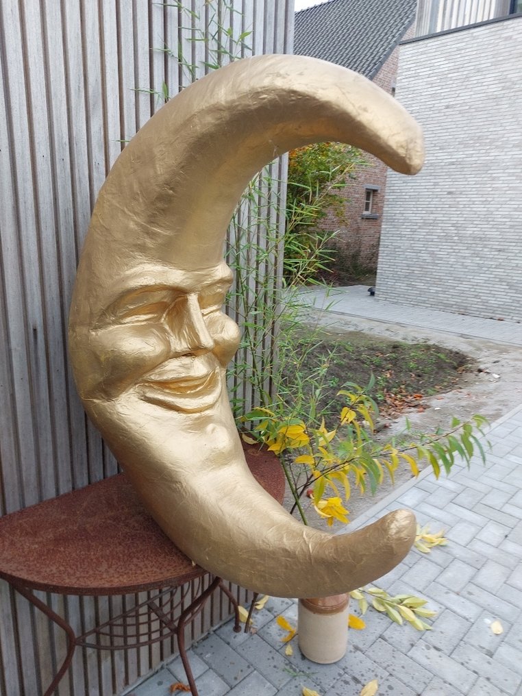 Statue, handmade moon gold color - 90 cm - papier-mâché #2.1