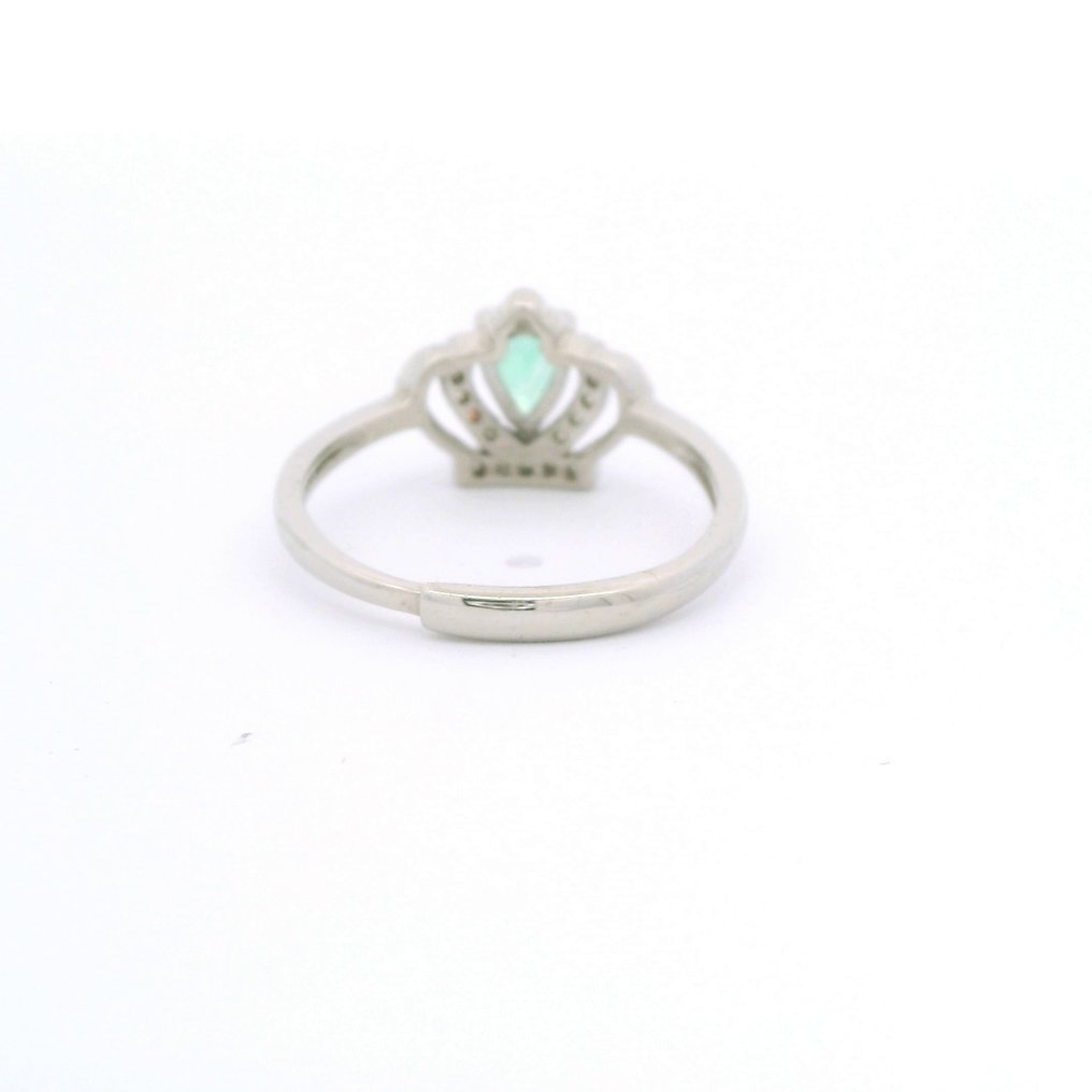 Zonder minimumprijs - Ring Zilver, Natuurlijke smaragd en diamantaccenten zilveren ring Smaragd - Diamant #1.0