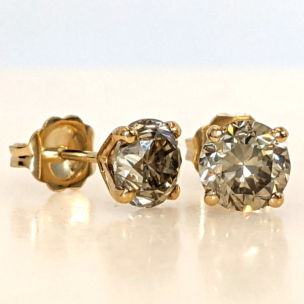 沒有保留價 - 耳環 - 14 克拉 黃金 -  2.02ct. tw. 鉆石 (天然彩色) - IGI #1.0