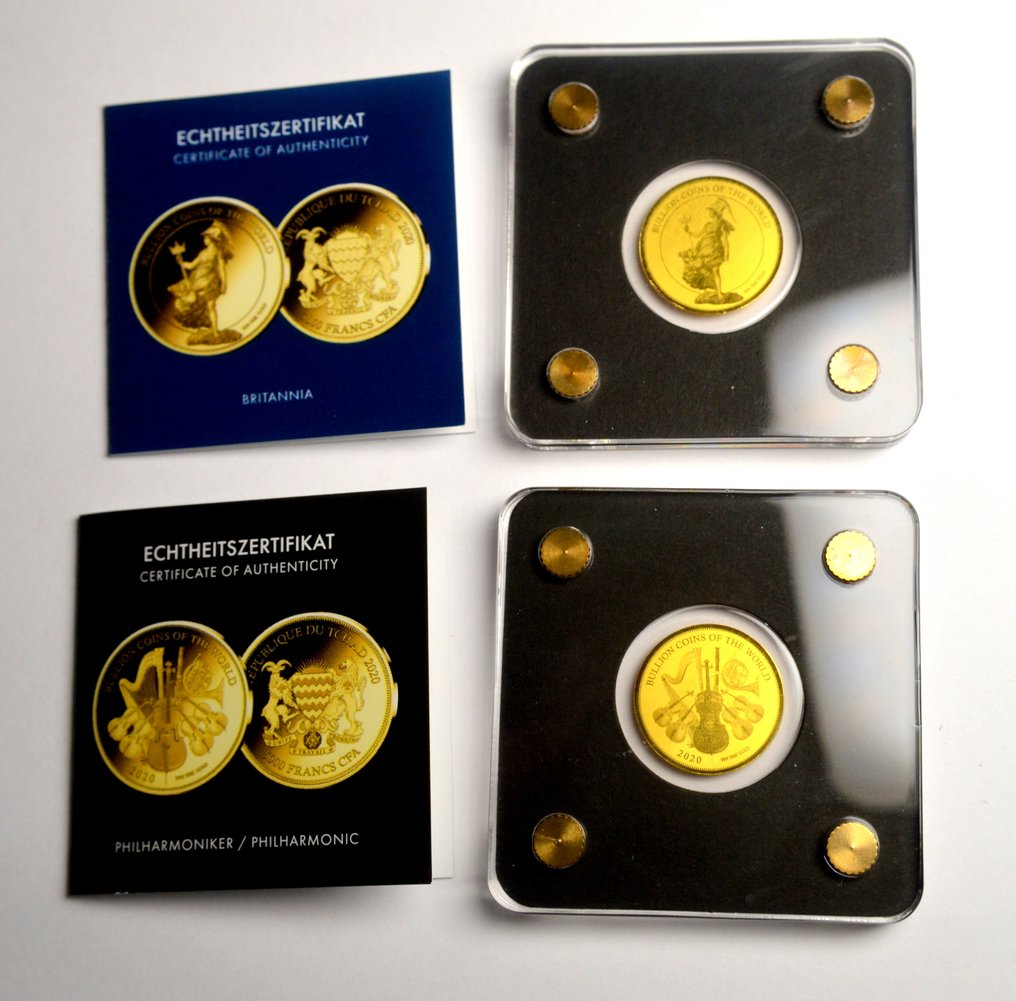 Chad. 3000 Francs 2020 - Bullion coins of the World - Britannia & Philharmonic - .999 gold (2 pieces) (No Reserve Price) #1.0