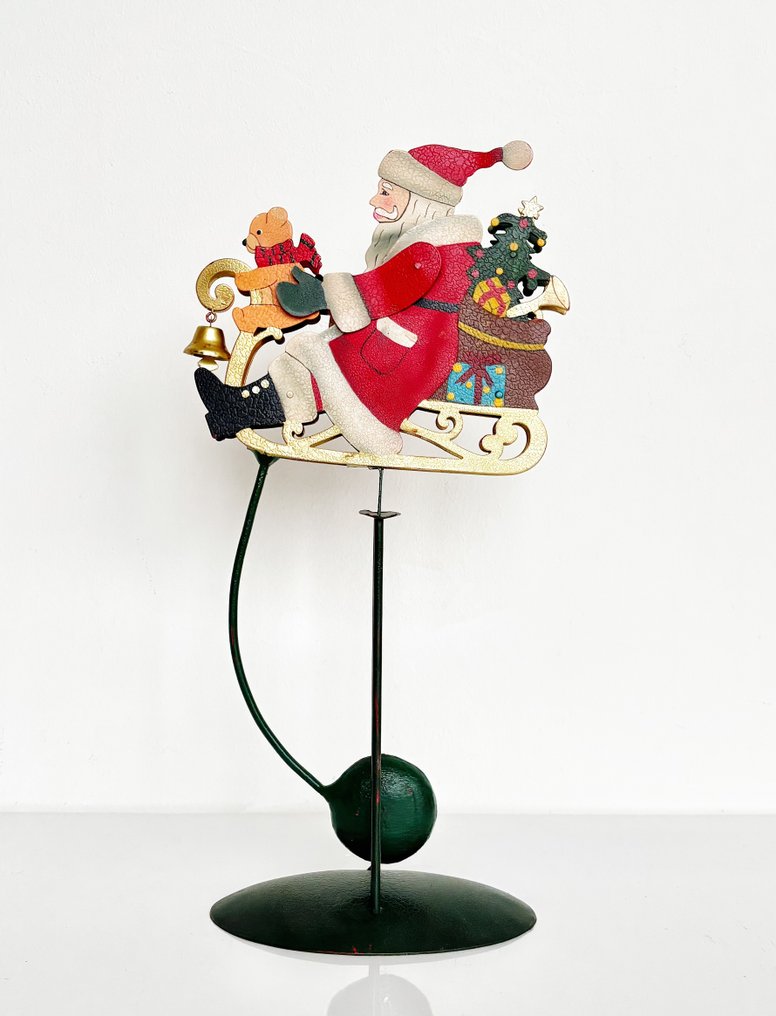 Vintage Balancing Santa Toy – Moving Santa & Bear - Statue - Metall #1.0