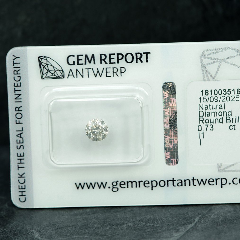 1 pcs Diamond (Natural) - 0.73 ct - Round - I - I1 - Gem Report Antwerp (GRA) #4.3