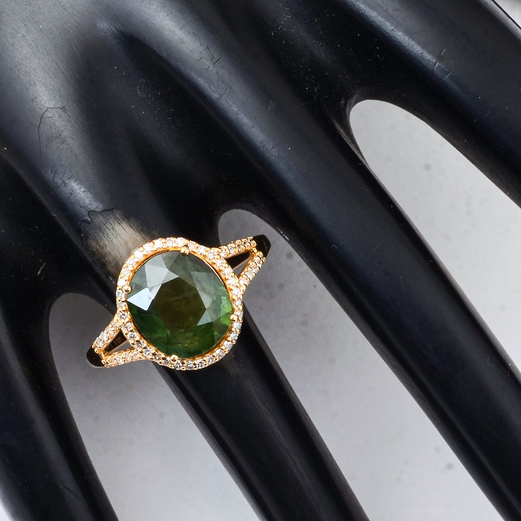 沒有保留價 - 戒指 - 14 克拉 黃金 - 4.04ct. tw. 藍寶石 - 鉆石 #1.0