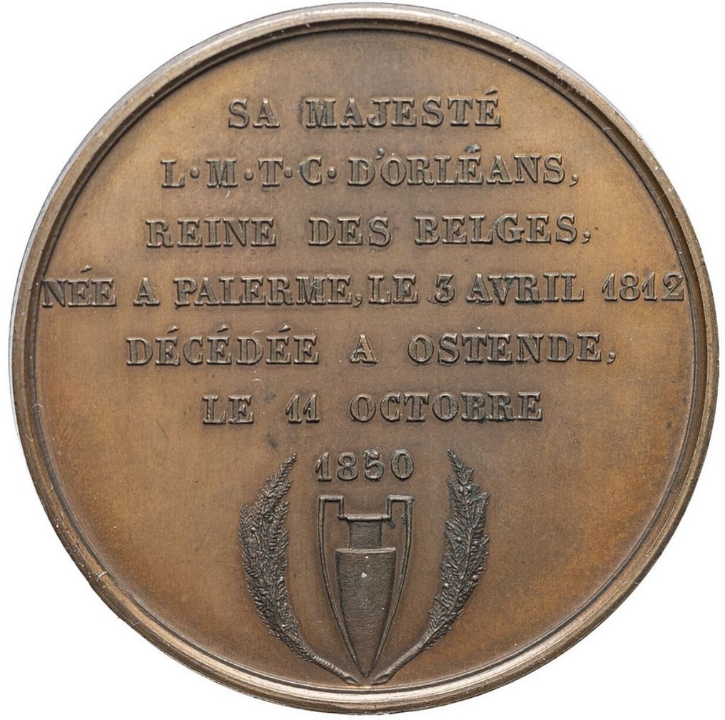 Belgia. Medal / Superbe / Léopold Ier (1831-1865). Mort de Louise-Marie d’Orléans reine des Belges, par Borrel (Ingen reservasjonspris) #1.0