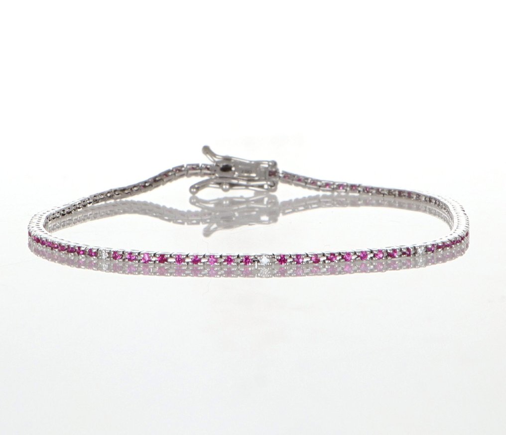 Zonder minimumprijs - Armband - 18 karaat Witgoud Robijn - Diamant #1.0