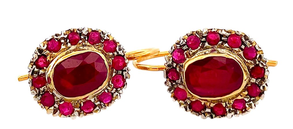没有保留价 - 耳环 - 9 kt. 黄金 红宝石 - 红宝石 #4.3
