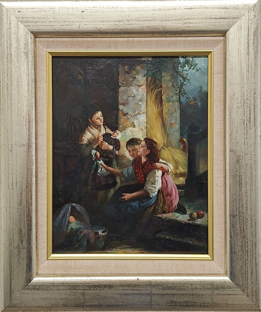 Hollandse School (XX) - Kinderen spelend met hun poppen #3.2