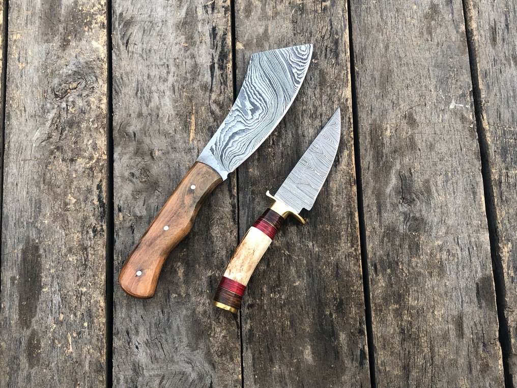 Μαχαίρι κουζίνας - Πρεστίζ χειροποίητα μαχαίρια cleaver & skinners, σφυρηλατημένο ατσάλι, κέρατο ελάφου, ξύλο και - Βόρεια Αμερική - Δερμάτινη Θήκη TD68 #2.1