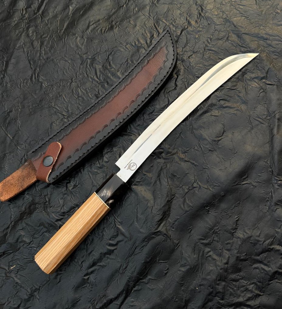 廚刀 -  厨房刀 - 不锈钢12c27厨师刀，水牛角柄配ASH木柄 - 木材 - 亞洲 #4.3