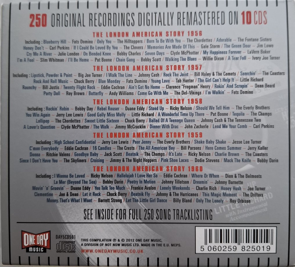Fats Domino, Ricky Nelson, Dion & The Belmonts, Bobby Darin, etc. - Multiple artists - The London American Story 1956 - 1960 (250 Original Recordings Digitally Remastered On 10 CD's) - CD box set - 2012 #1.0