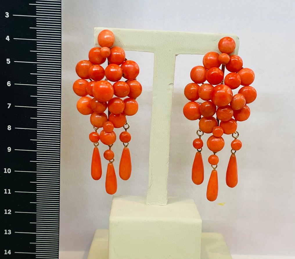 Σκουλαρίκια - 18 καράτια Κίτρινο χρυσό Κοράλλι - Κοράλλι #4.3