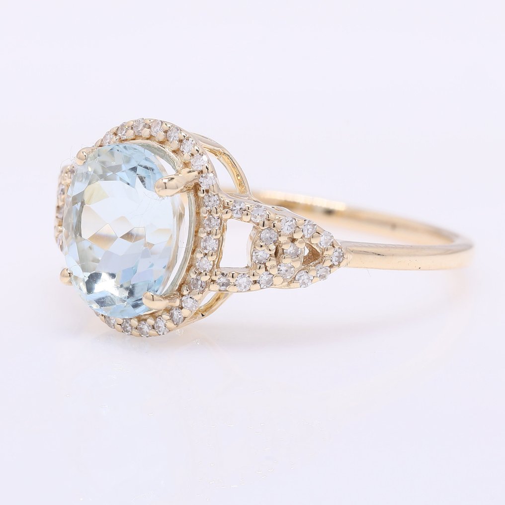 Sans prix de réserve - Bague - 14 carats Or jaune - 2.14ct. tw. Aigue-marine - Diamant #2.1
