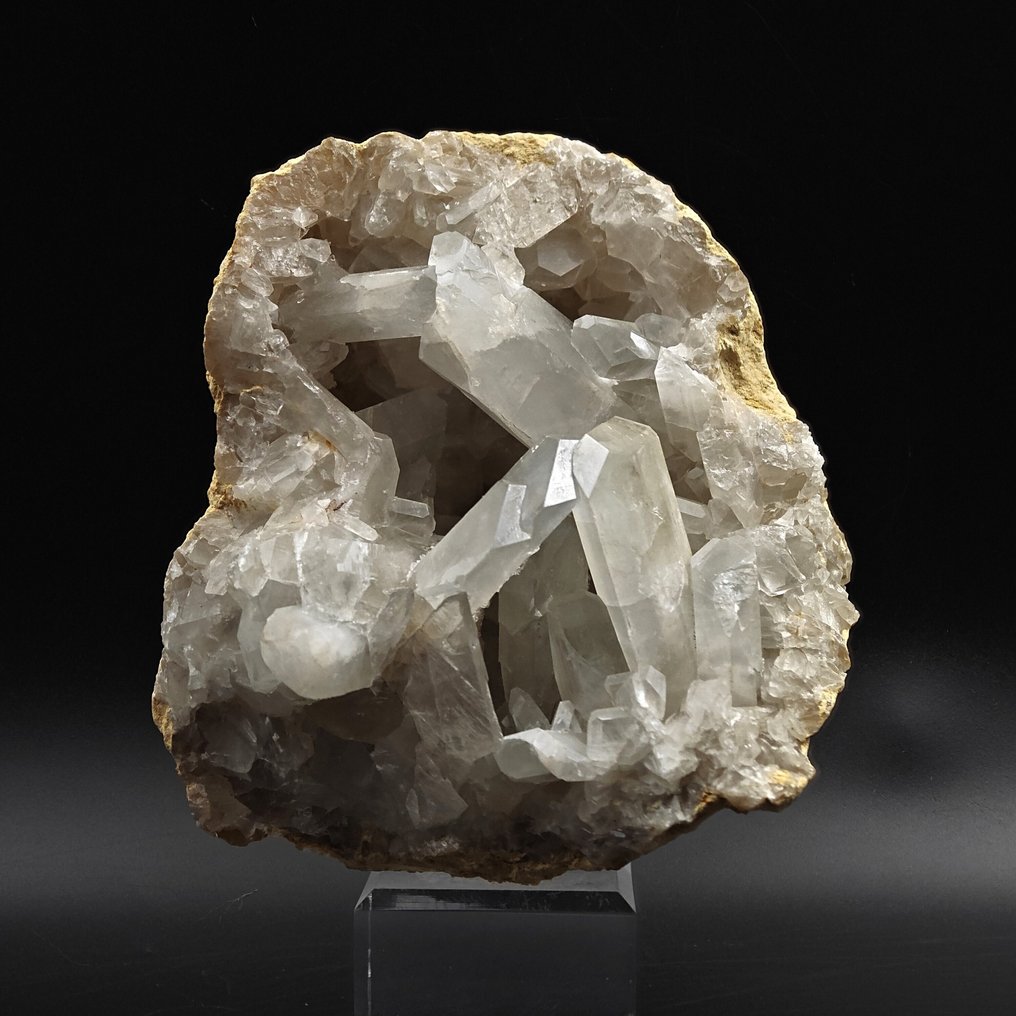 突尼斯，白色天使水晶的稀有晶洞，交错的水晶 晶洞 - 高度: 111 mm - 闊度: 106 mm- 826 g #3.2