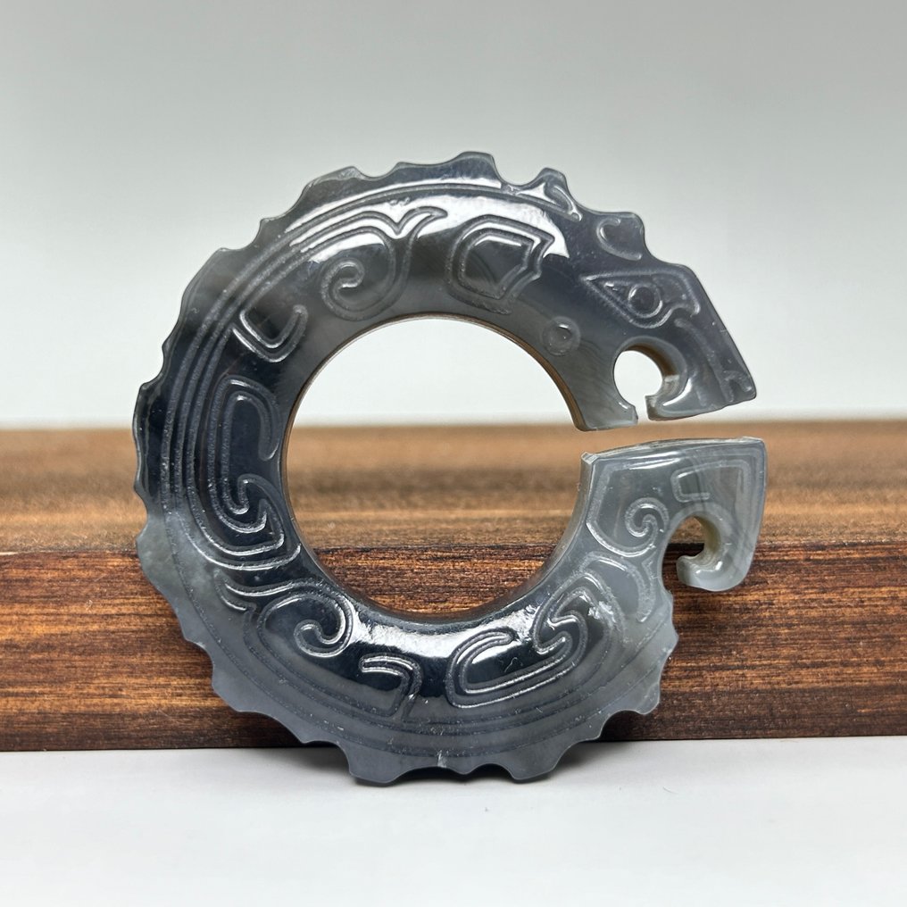Certified Nephrite Jade Dragon Amulet Jade Carving - Height: 50 mm - Width: 50 mm- 86.09 g - (1) #1.0