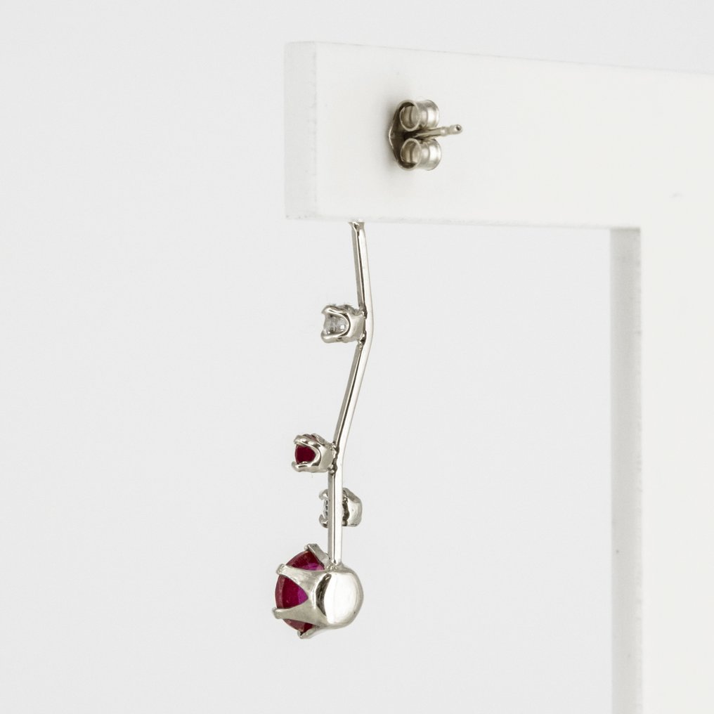 耳环 - 18K包金 白金 - 5.20ct. tw. 红宝石 - 钻石 #4.3