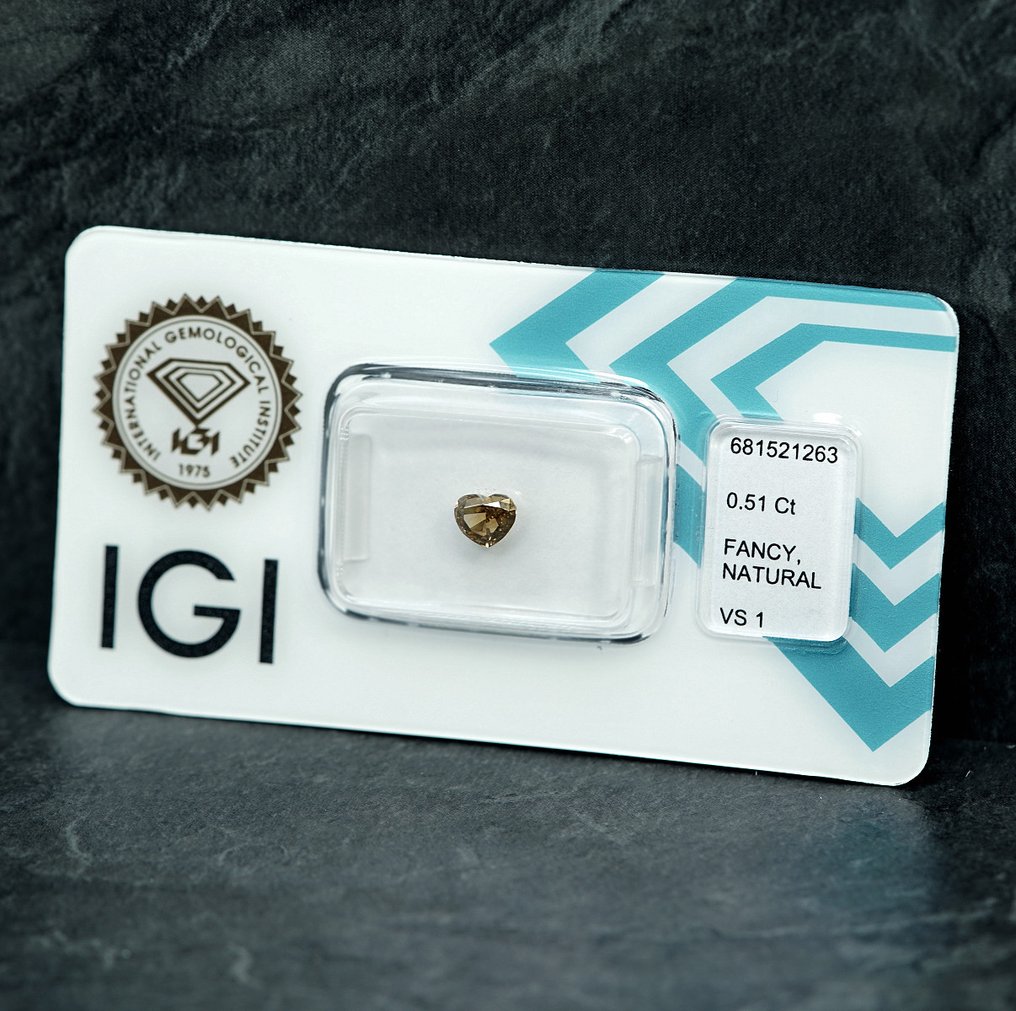 1 pcs 钻石 (天然色彩的) - 0.51 ct - 心形 - Fancy 稍帶棕色的 黄色 - VS1 轻微内含一级 - 国际宝石研究院(IGI) #4.3