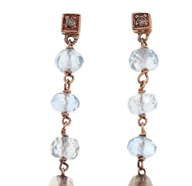 耳环 - 9 kt. 玫瑰金 - 30.00ct. tw. 黄水晶 - 海蓝宝石 #3.2