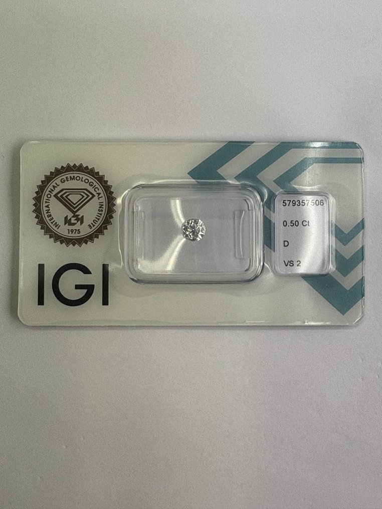 没有保留价 - 1 pcs 钻石  (天然)  - 0.50 ct - 圆形 - D (无色) - VS2 轻微内含二级 - 国际宝石研究院（IGI） #1.0