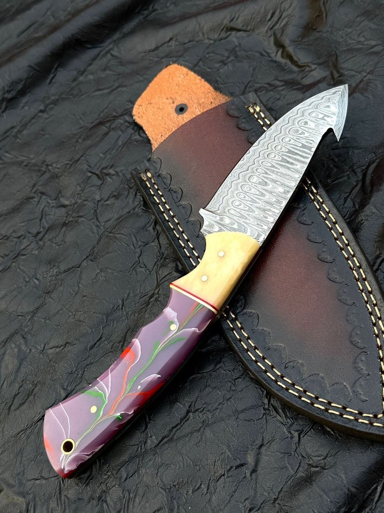 厨刀 - 厨房刀，餐桌刀，Fayer花纹。手工刀，大马士革刀片，木柄。 - 亚洲 #3.2