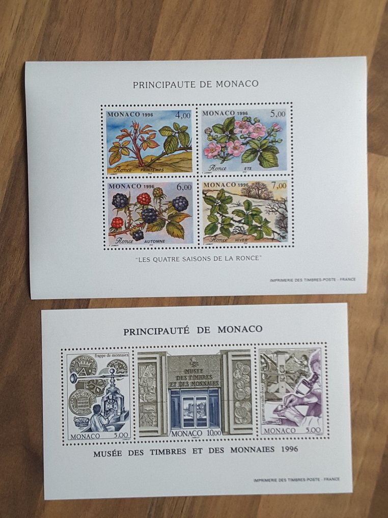 Monaco 1995/1998 - 4 complete years of regular stamps with sheetlet blocks. - Yvert 1971 à 2185 sans les timbres non émis, BF 73, 77 et 78 #4.3