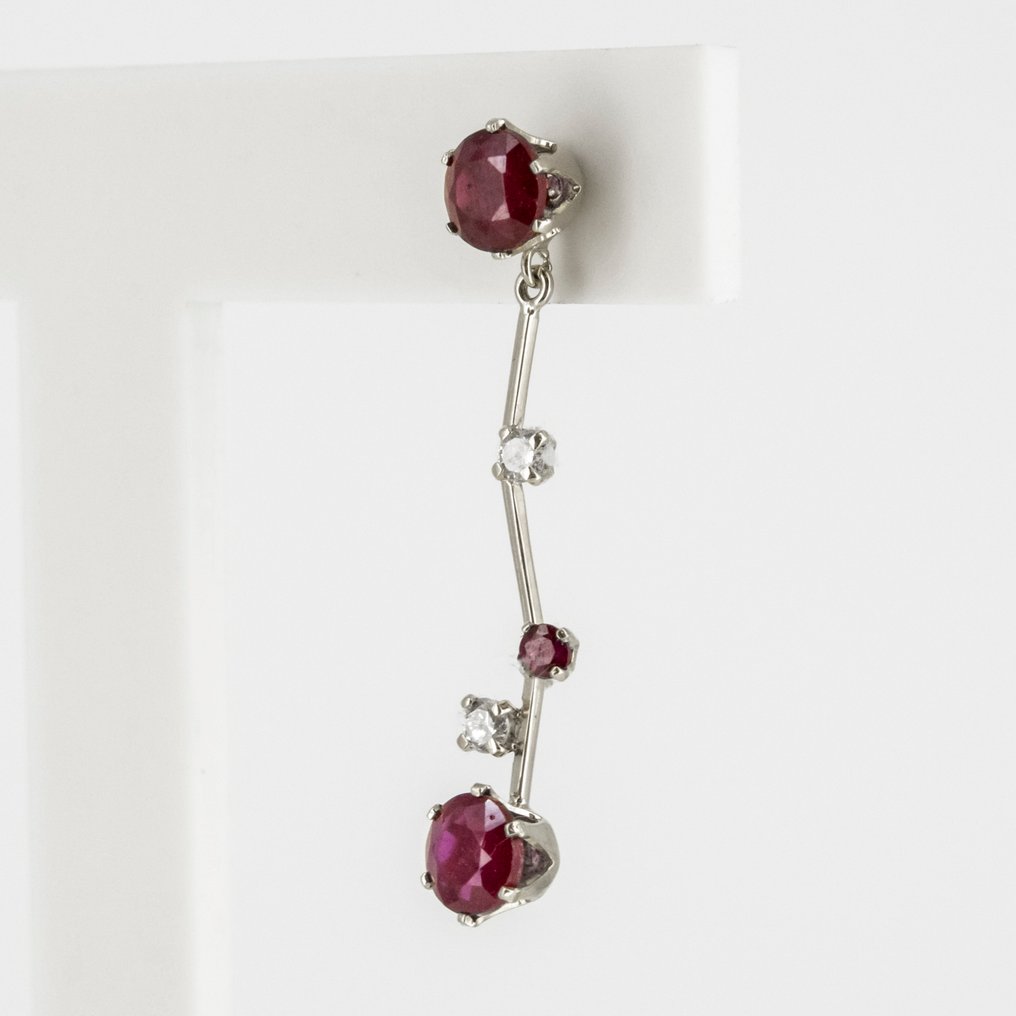 耳环 - 18K包金 白金 - 5.20ct. tw. 红宝石 - 钻石 #2.1