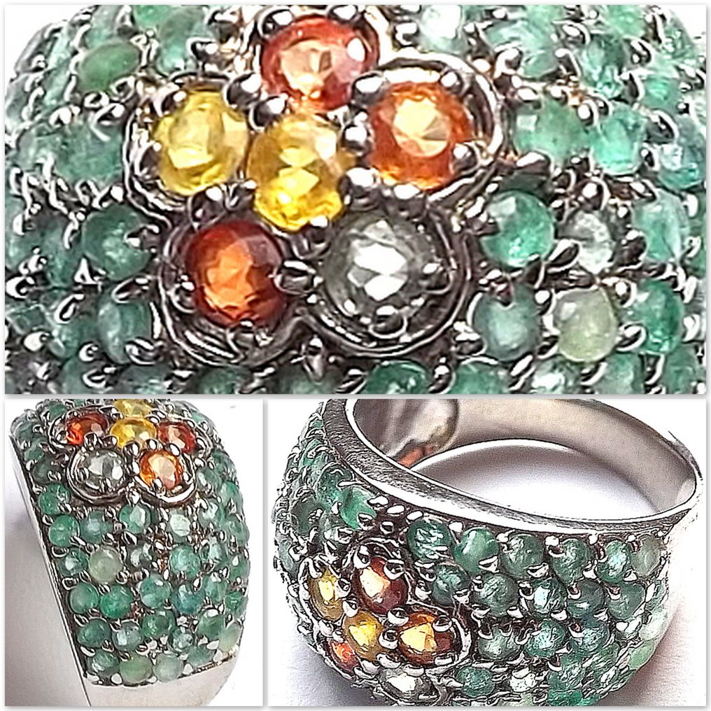 Zonder Minimumprijs - Ring 925 sterling zilver - 8.70ct. tw. Saffier - Smaragd - cocktailring #1.0
