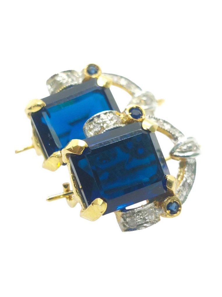 χωρίς τιμή ασφαλείας - Σκουλαρίκια - 9 kt. Ασημί, Κίτρινο χρυσό Ζαφείρι - Διάφοροι πολύτιμοι λίθοι #1.0