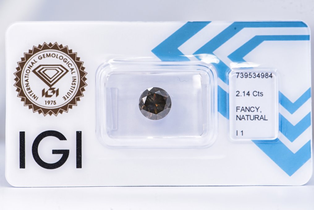 没有保留价 - 1 pcs 钻石  (天然色彩的)  - 2.14 ct - 圆形 - Fancy deep 稍帶綠色的 灰色 - I1 内含一级 - 国际宝石研究院（IGI） - VG #1.0