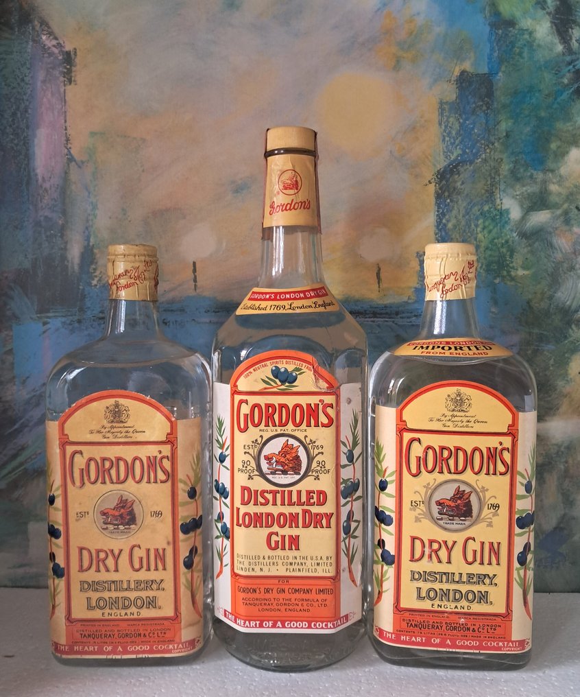 Gordon's - London dry gin: Spring cap + Magnum Imperial Quart  - b. 1950s, 1967 - 75cl, 1.14 Litres - 3 bottles #1.0
