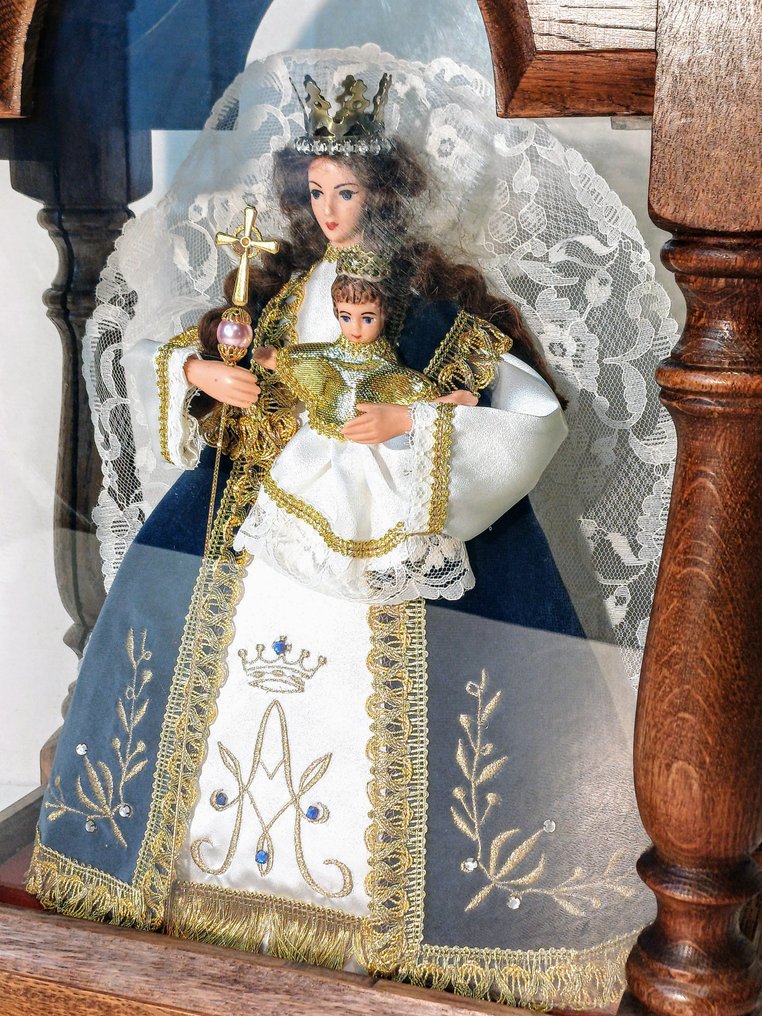 Objetos religiosos e espirituais - Antigo - Retábulo de madeira com Maria e Jesus. - 1940-1950 #1.0