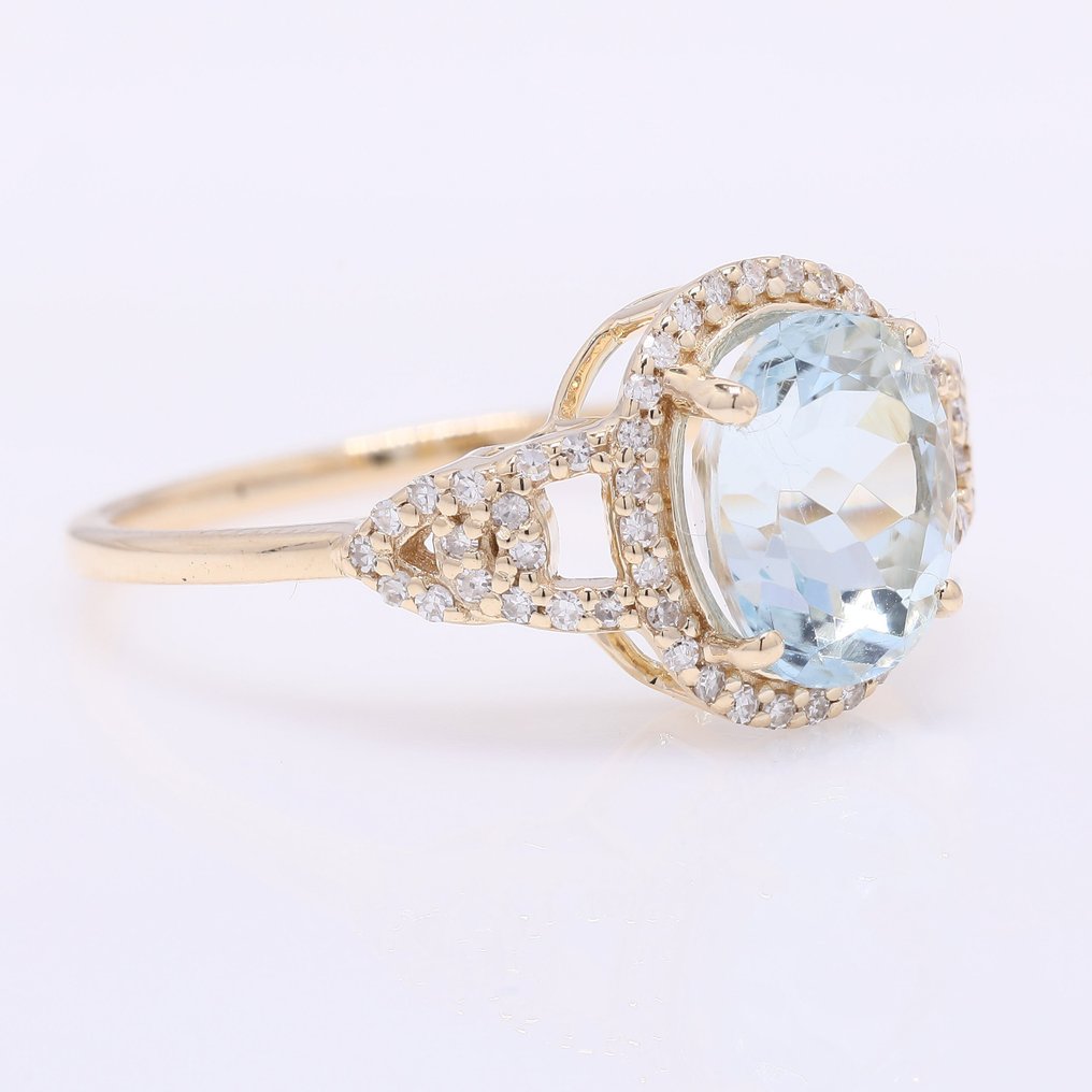 Sans prix de réserve - Bague - 14 carats Or jaune - 2.14ct. tw. Aigue-marine - Diamant #1.0